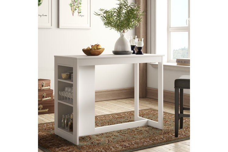 Counter Height Table Set Narrow Wood Black Metal Sled Base