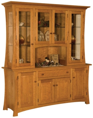 Craftsman China Cabinet Amber Finish Inset Panels Wood Hardware
