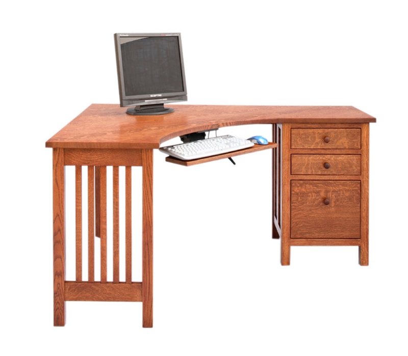 Craftsman Mission Corner Desk with Curved Edge and Keyboard Tray