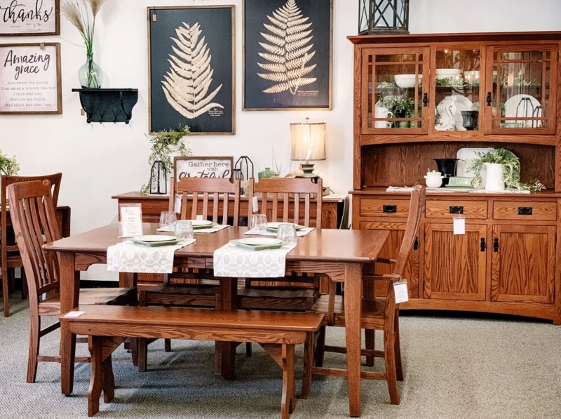 Craftsman Wood Dining Hutch with Mullion Glass Doors and Tapered Legs