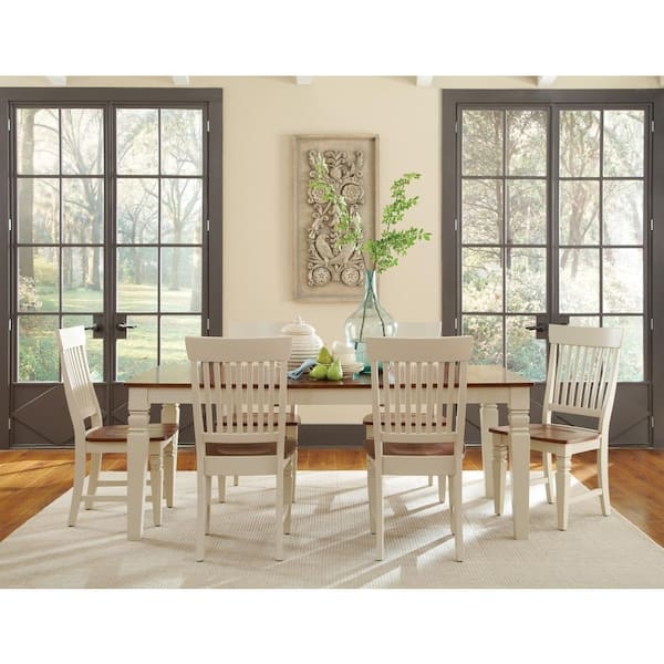 Cream and Walnut Slat Back Dining Table Set