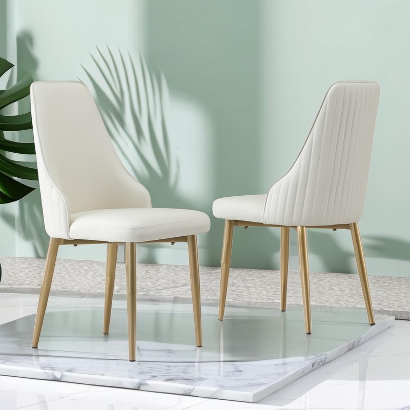 Cream Channel Tufted Dining Chairs Gold Metal Legs Curved Back