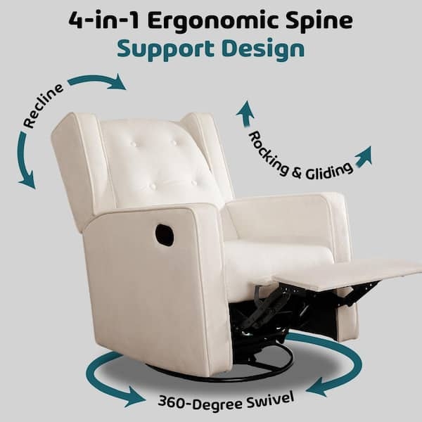 Cream Microfiber Recliner with 4-in-1 Functionality and Wingback Style.