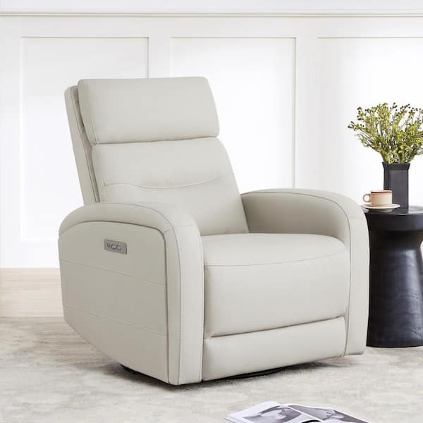 Cream Power Swivel Rocker Recliner Leather-Like Track Arms USB Ports