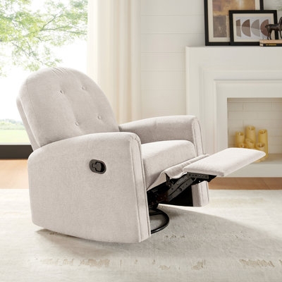 Cream Terry Fabric Manual Swivel Rocker Recliner Chair