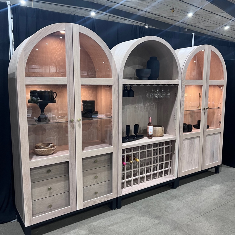 Curio Cabinet Integrated Wine Storage Arched Silhouette Light Oak