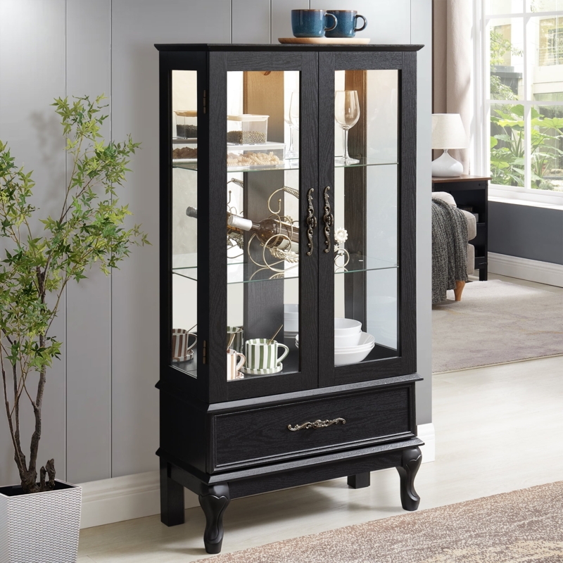 Curio Cabinet Traditional Style Cabriole Legs with Interior Lighting