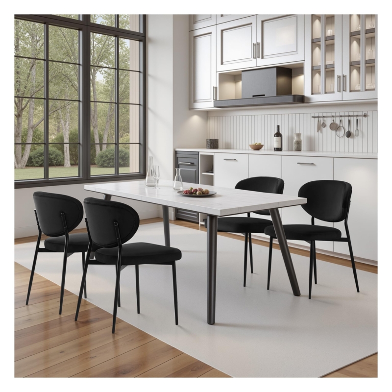 Curved Back Dining Chair with Slim Metal Legs and Velvet Seat