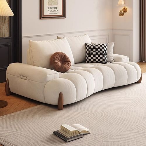 Curved Loveseat Boucle Fabric Minimalist Silhouette