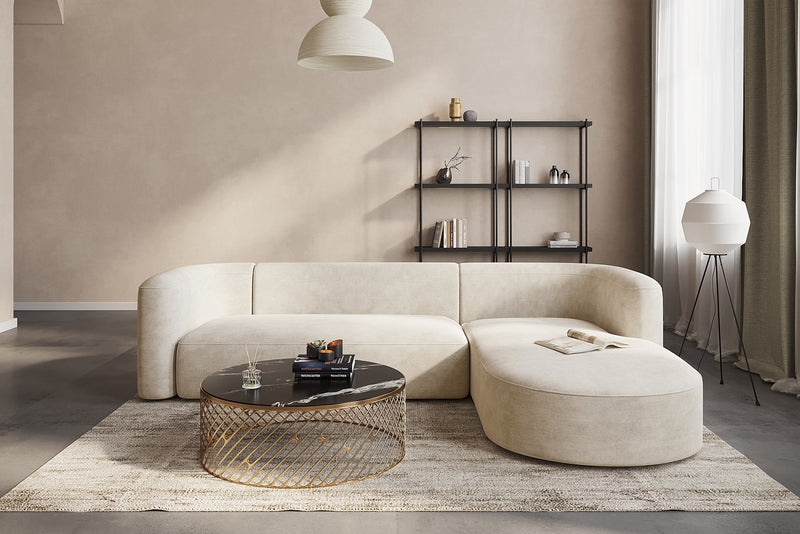 Curved Sectional Sofa Cream Velvet Low Profile Chaise Lounge