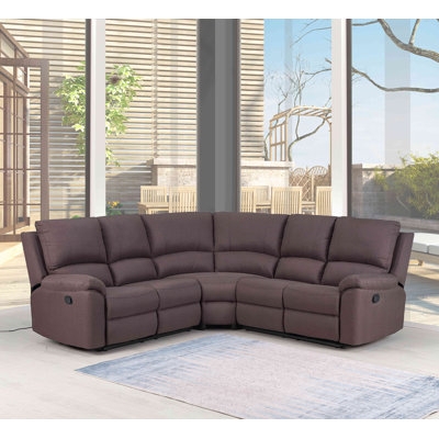 Curved Sectional Sofa with Manual Reclining Seats, Cocoa Brown