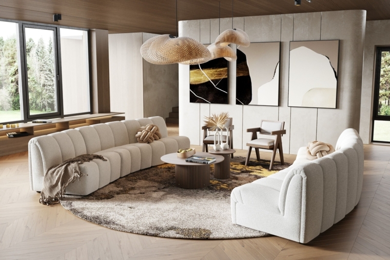 Curved Sectional Sofa with Vertical Channel Tufting Detail