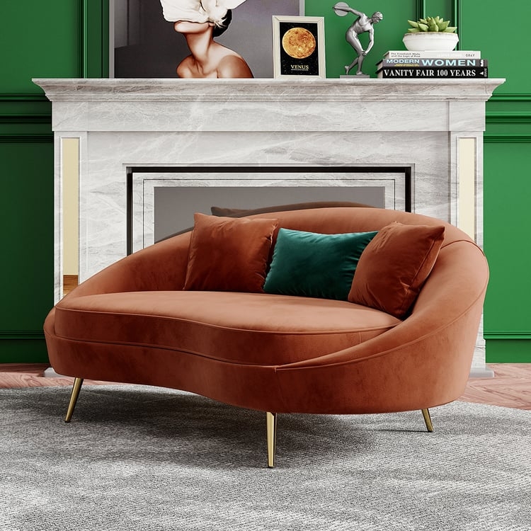 Curved Sofa Bronze Velvet Gold Tapered Legs Modern Glam