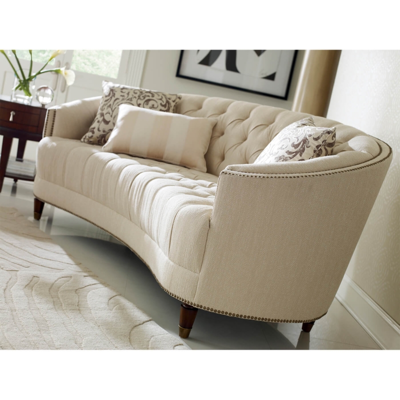 Curved Sofa Crescent Silhouette Allover Tufting Cream Fabric