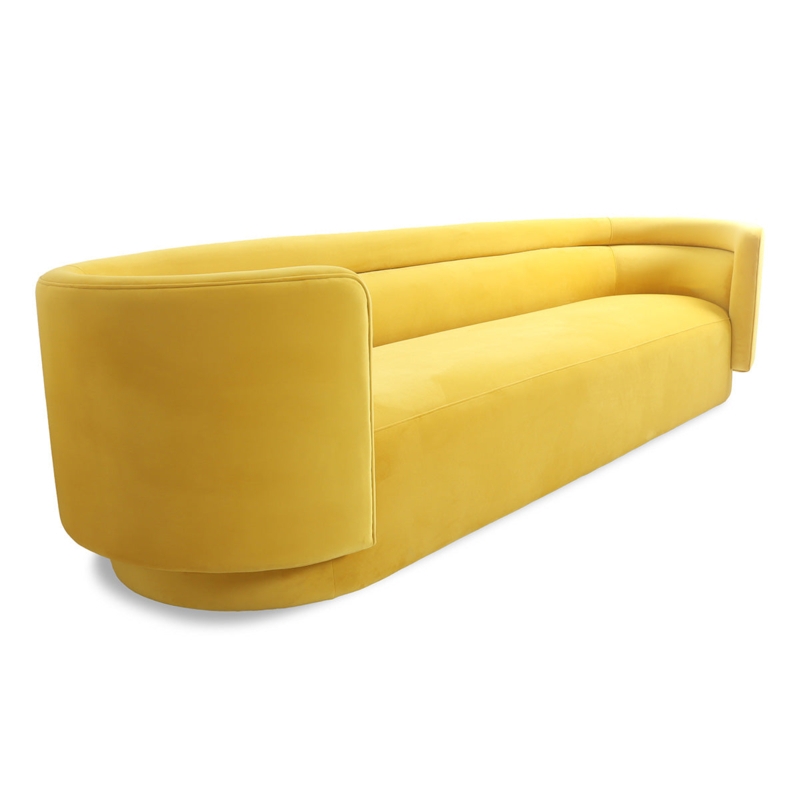 Curved Sofa Pill Shaped Silhouette Recessed Horizontal Channel Velvet