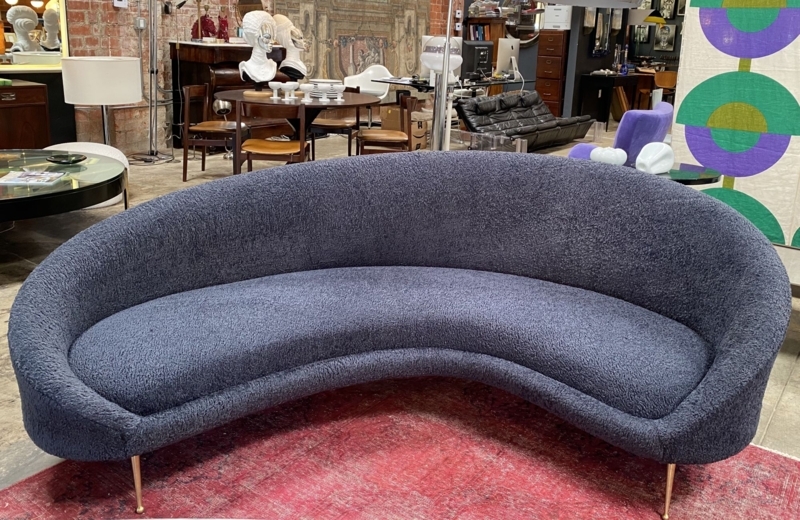 Curved Sofa Textured Upholstery Light Blue Italian Mid-Century