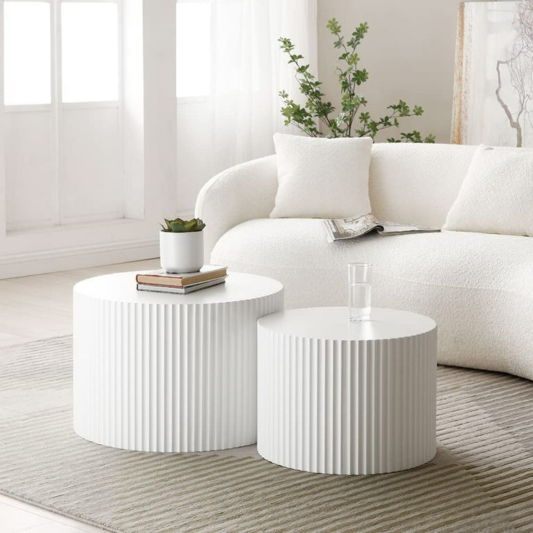 Cylindrical Nesting Coffee Tables with Matte Fluted Texture