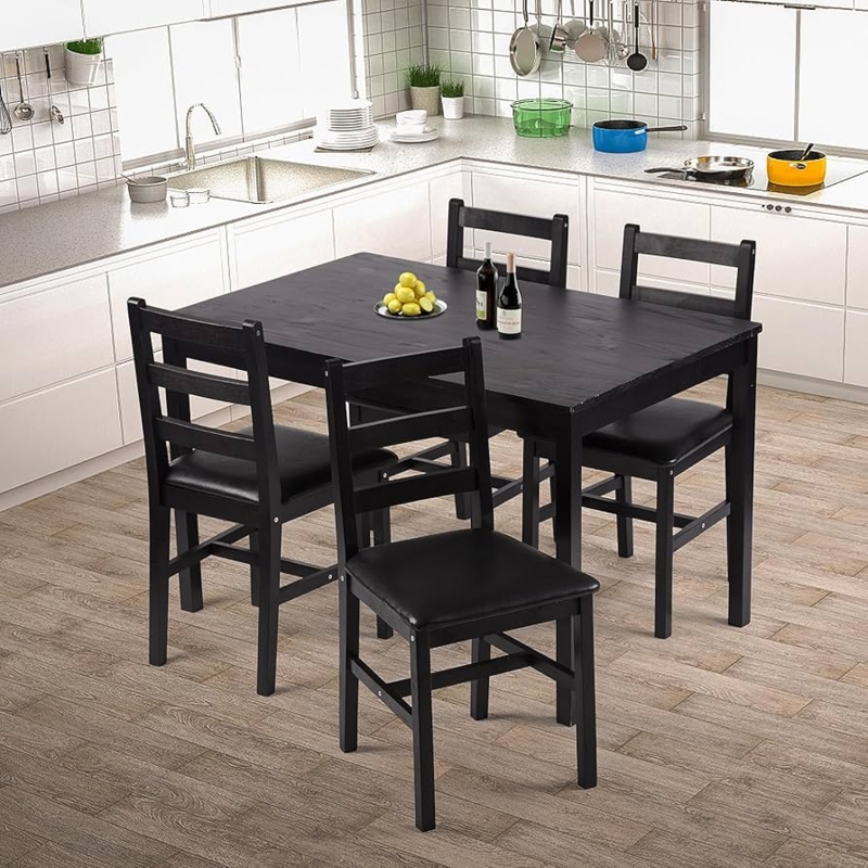 Dark Brown 5-Piece Dining Set with Ladder Back Chairs for Small Spaces