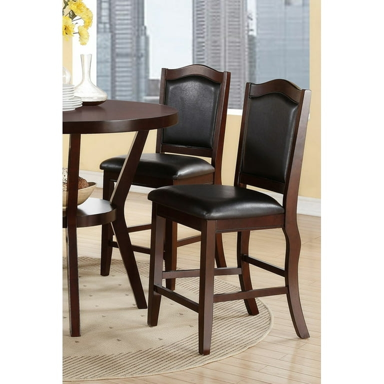Dark Brown Counter Height Dining Chairs with Black Upholstered Panel