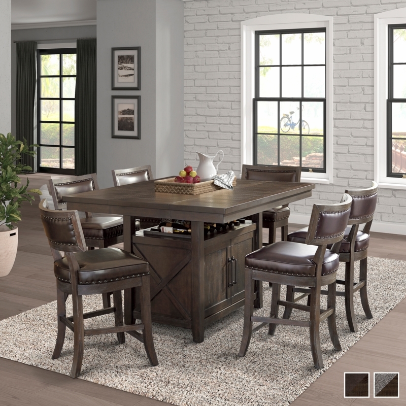 Dark Brown Counter Height Dining Set with Nailhead Trim Chairs