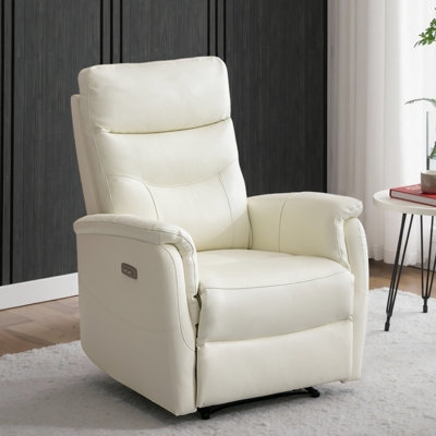 Dark Brown Leather-Like Power Recliner with Swivel Base and USB