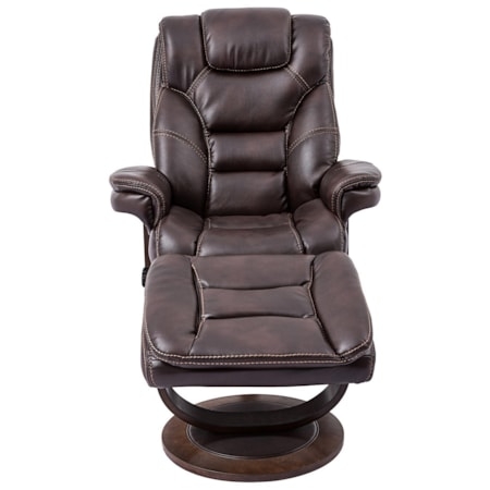 Dark Brown Leather-Like Swivel Recliner with Segmented Backrest