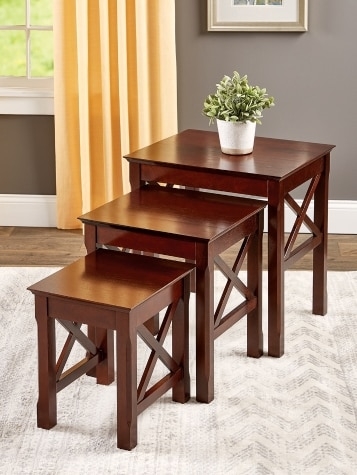 Dark Cappuccino Nesting Tables with X-Frame Sides, Set of 3