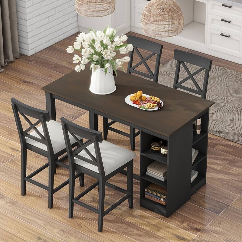 Dark Charcoal Counter Height Dining Set with X-Back Chairs