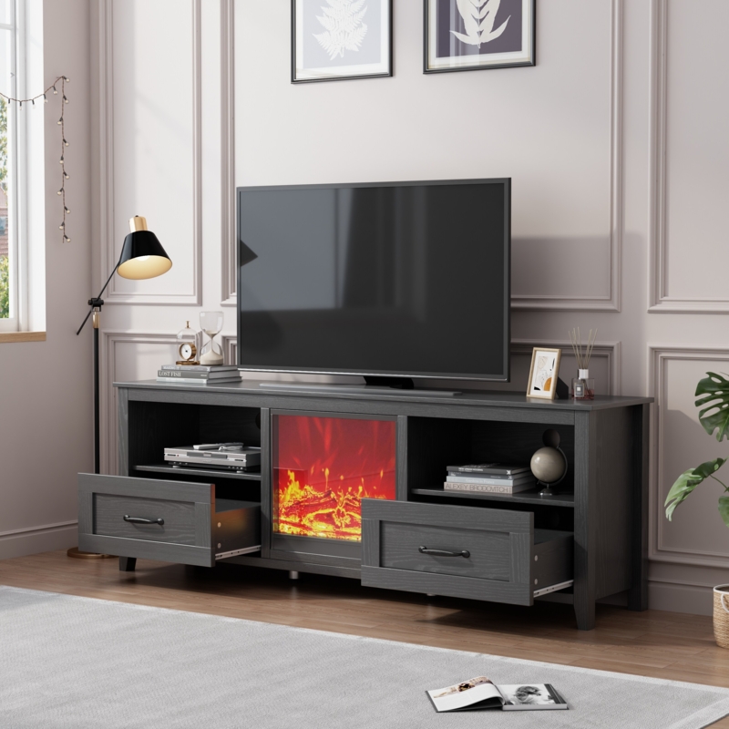 Dark Charcoal TV Stand with Integrated Fireplace