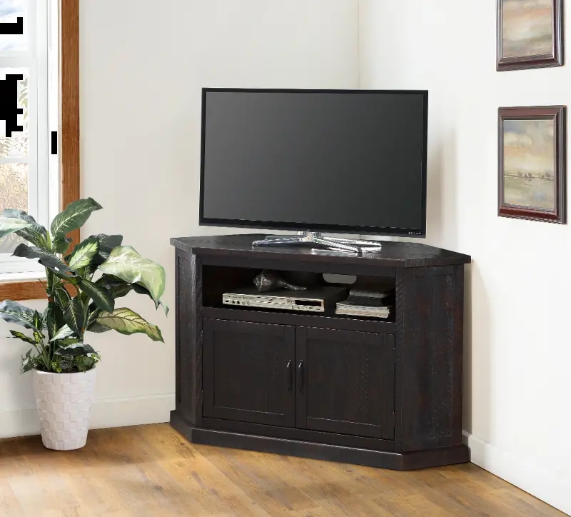 Dark Espresso Corner Media Console Recessed Panel Doors Traditional