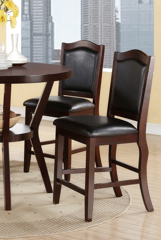 Dark Espresso Counter Height Dining Set with Black Leather-Like Chairs