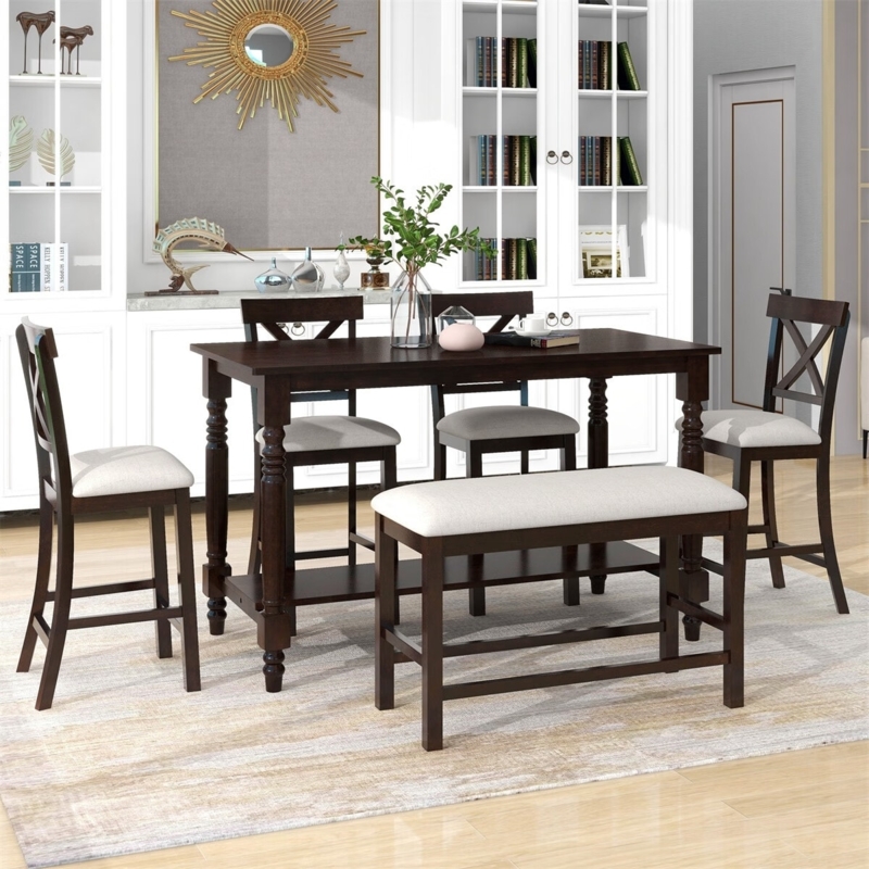 Dark Espresso Counter Height Set with X-Back Chairs & Turned Legs