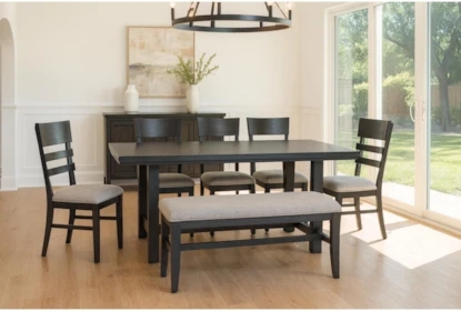 Dark Espresso Dining Set Ladder Back Chairs & Upholstered Bench