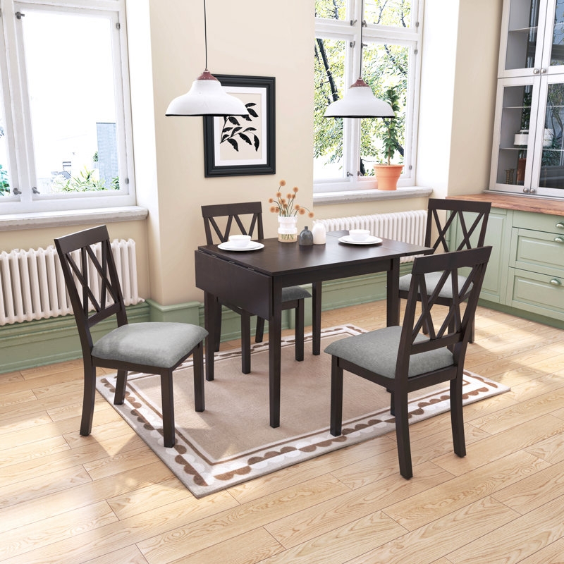Dark Espresso Extendable Dining Set with Grey X-Back Chairs