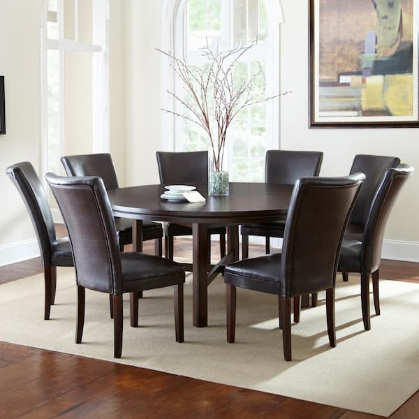 Dark Espresso Round Dining Table Set with High Back Leather-like Chairs