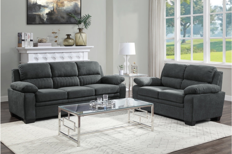 Dark Gray Living Room Set with Pillow Top Arms.