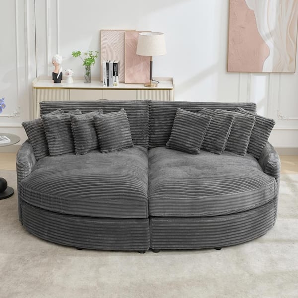 Dark Grey Corduroy Sectional Sofa with Semi Circular Shape