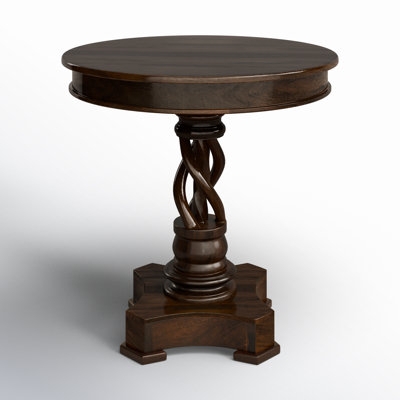 Dark Twisted Pedestal End Table with Tiered Base