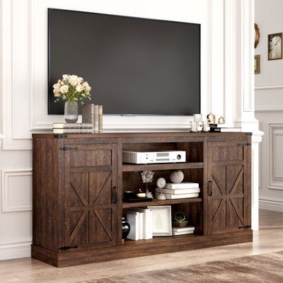 Dark Walnut Media Console Barn Doors X-Frame Rustic Farmhouse TV Stand