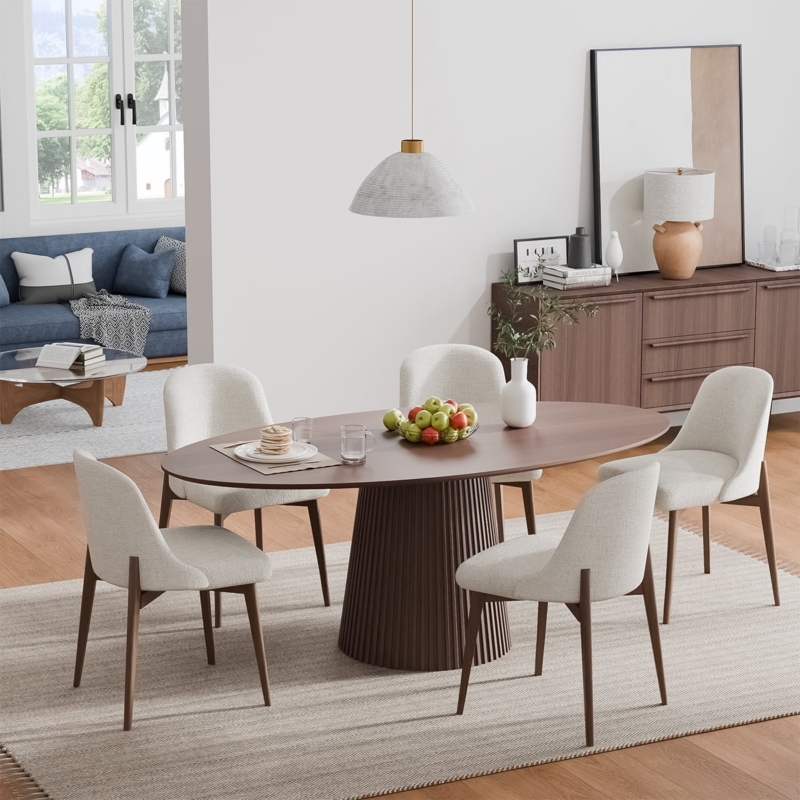 Dark Walnut Ribbed Pedestal Table Mid Century Modern Style