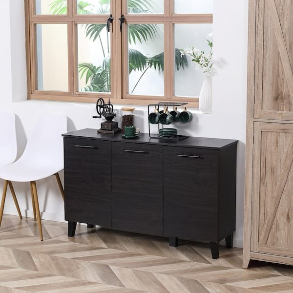 Dark Walnut Sideboard Espresso Finish Three Door Buffet
