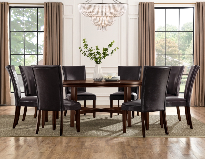 Dark Wood Round Dining Table, 72 Inch with Cross Stretcher Base