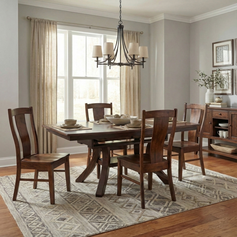 Dark Wood Trestle Dining Table with Curved Supports