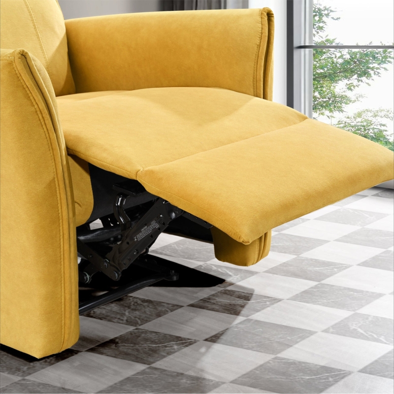 Dark Yellow Suede Recliner Chair with Extended Footrest Mechanism