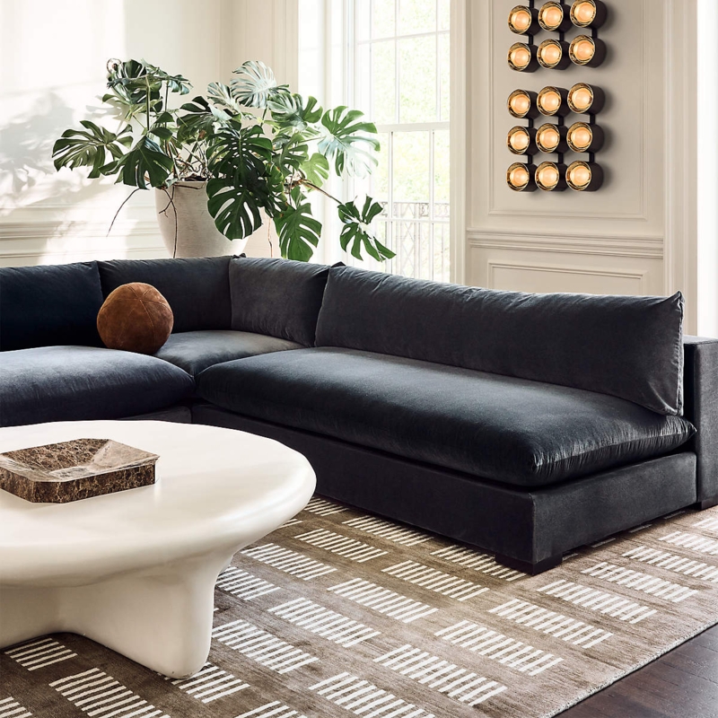 Deep Charcoal Velvet Armless Loveseat for Modern Living