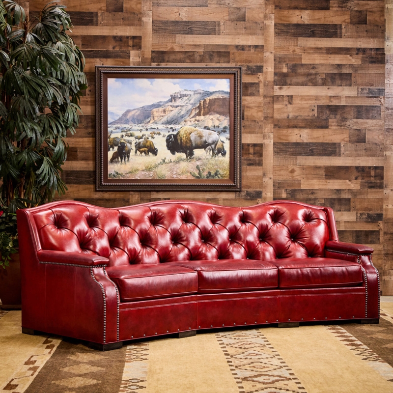 Deep Leather Sofa with elaborate Diamond Tufting, Western