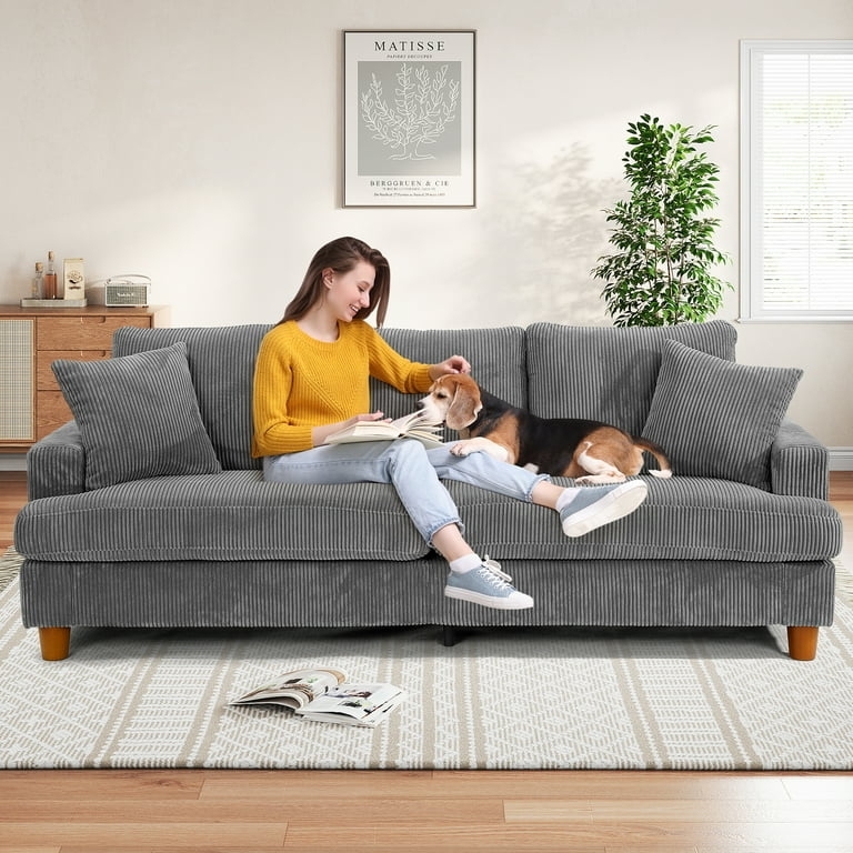 Deep Seat Corduroy Sofa, Modern Three Seater Couch.