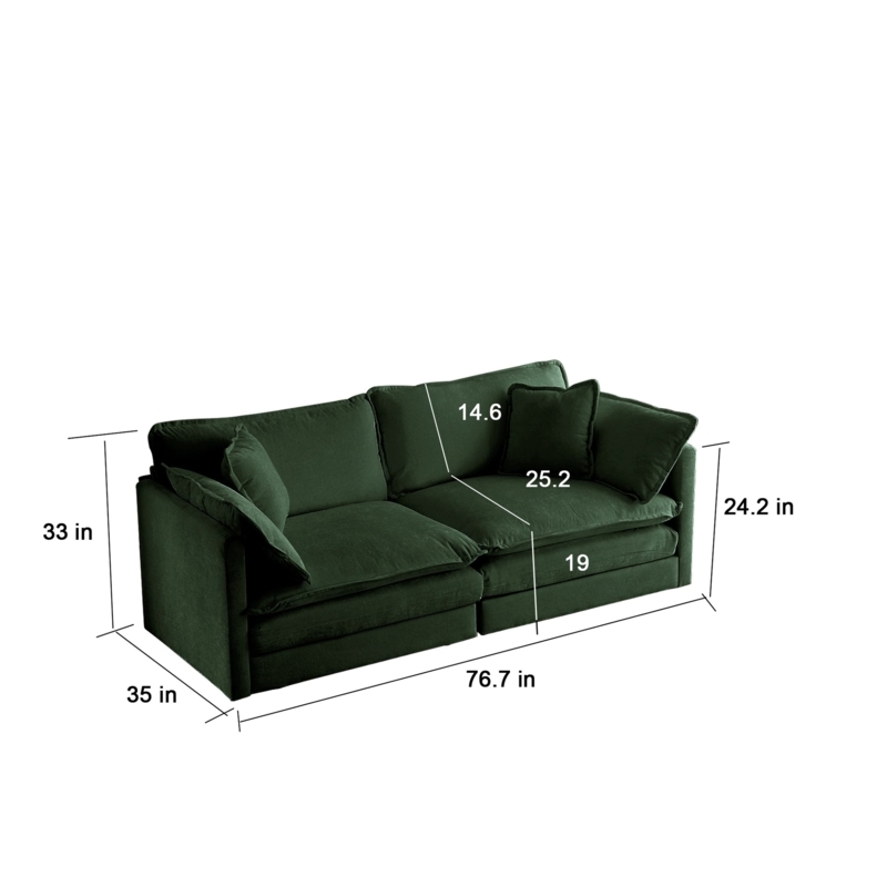 Deep Seat Sofa Forest Green Chenille 25.2 Inch Square Arms