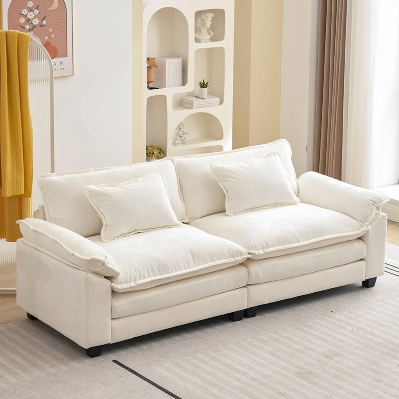 Deep Seating Sofa with Overstuffed Chenille Cushions, Modern Plush