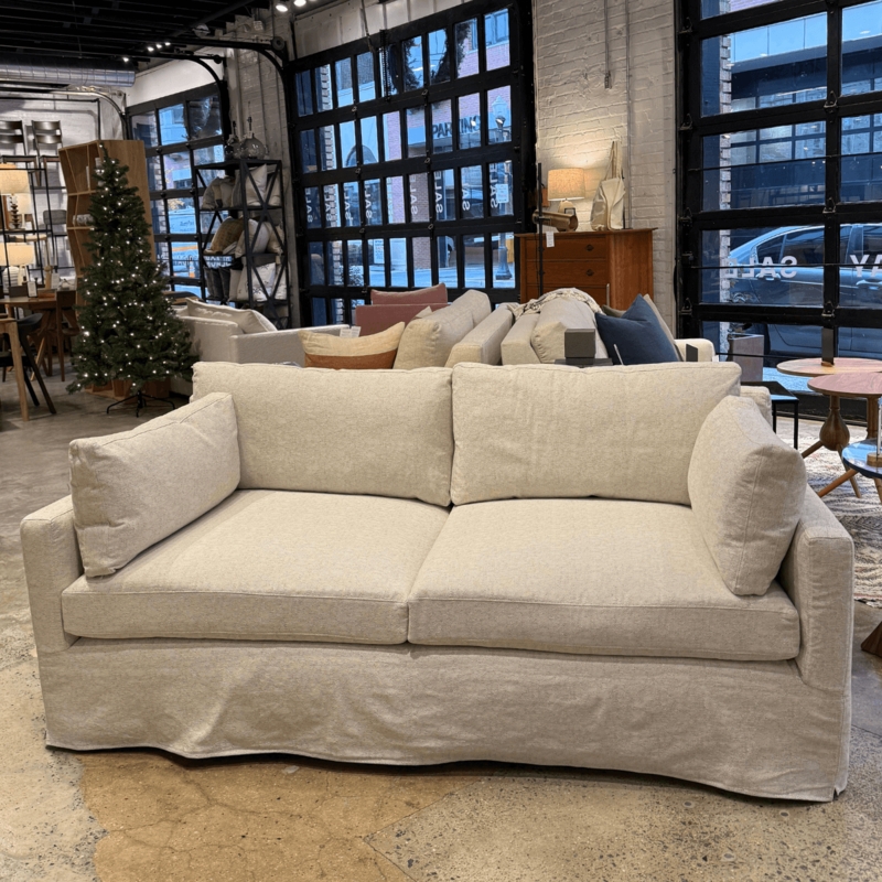 Deep Seating Two-Cushion Casual Sofa in Cream Slipcover Fabric
